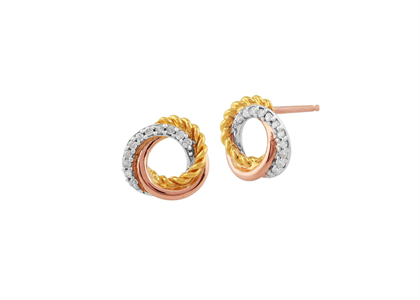 2 Tone Plated | Cubic Zirconia Set Stud Earrings